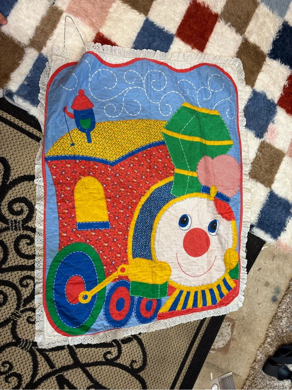 Vintage Colorful Train Appliqué Kids Quilt